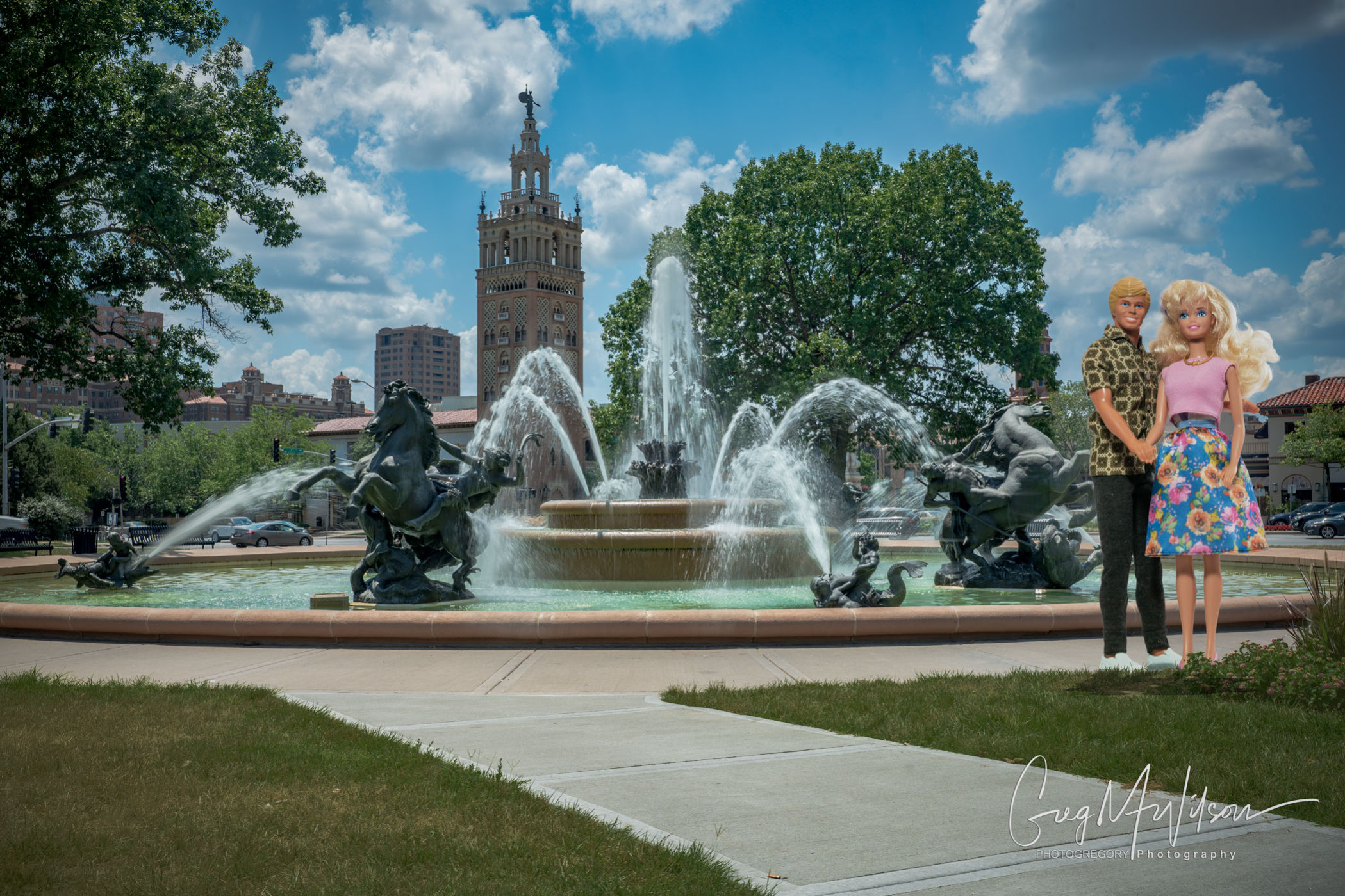 Barbie and Ken at the Nichols Fountain